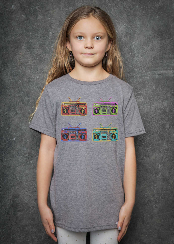 Boombox Paint Square Kid's Heather Grey T-Shirt — Kid Dangerous