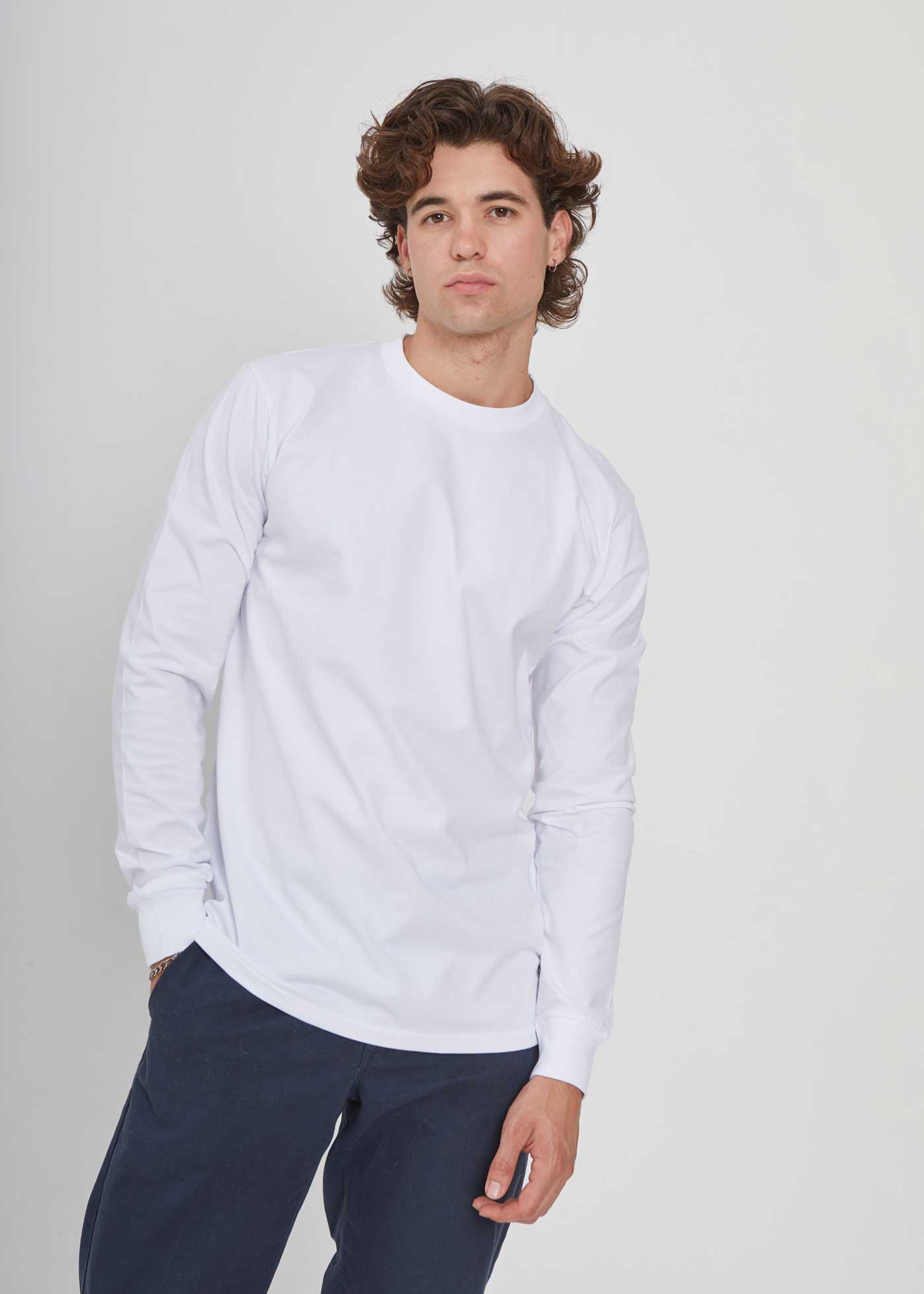 Men's White Heavyweight Long Sleeve T-Shirt