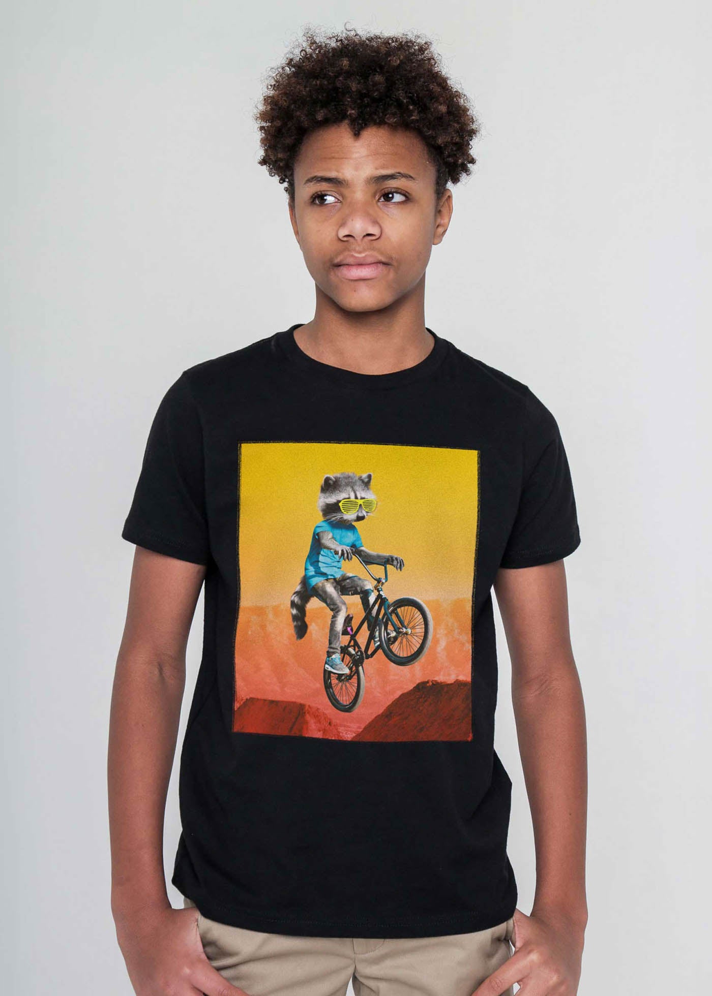 BMX Raccoon Kid's Black T-Shirt