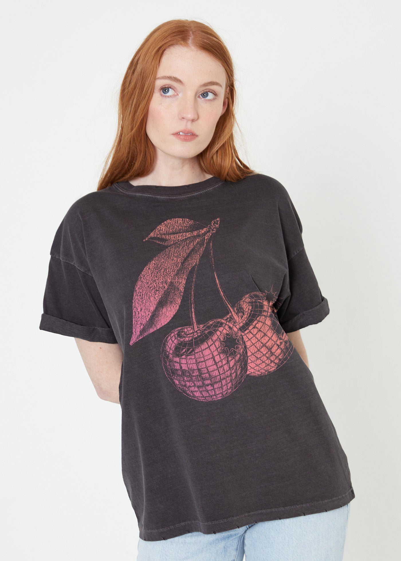 Cherry Disco Vintage Black Boyfriend Tee