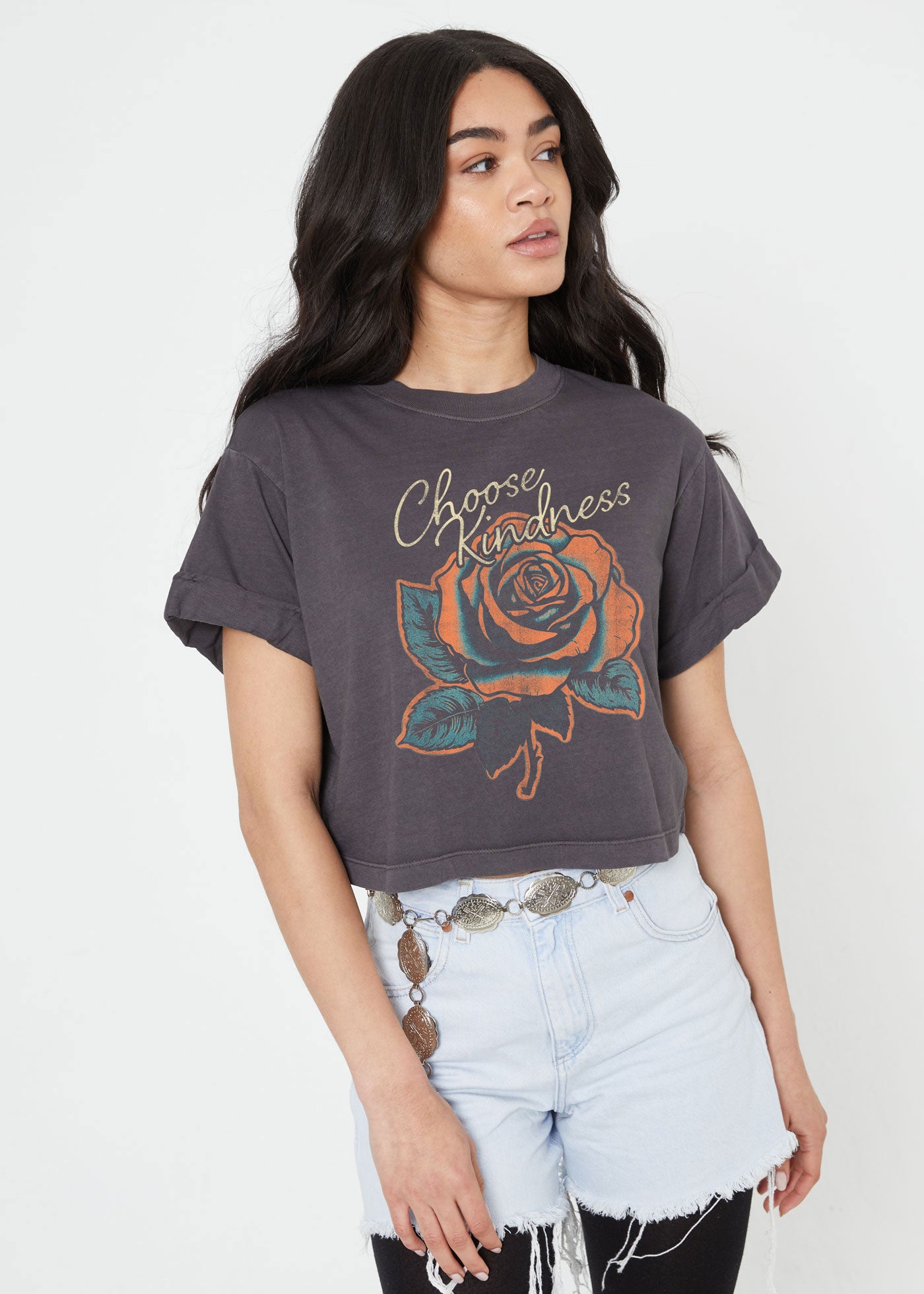 Choose Kindness Vintage Black Cropped Boyfriend Tee