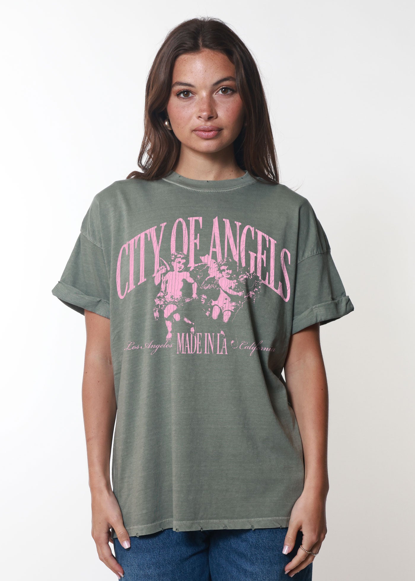 City of Angels Army Green Boyfriend Tee