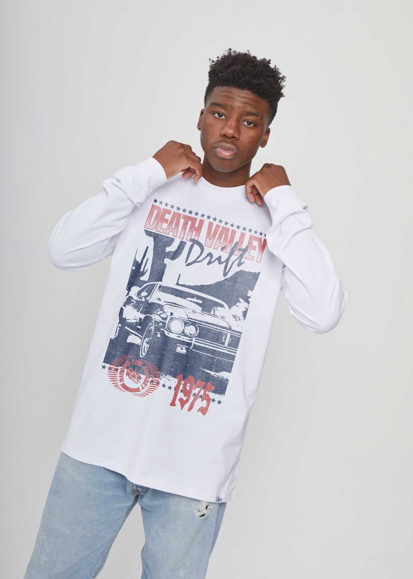 Death Valley Drift Men's White Heavyweight Long Sleeve T-Shirt