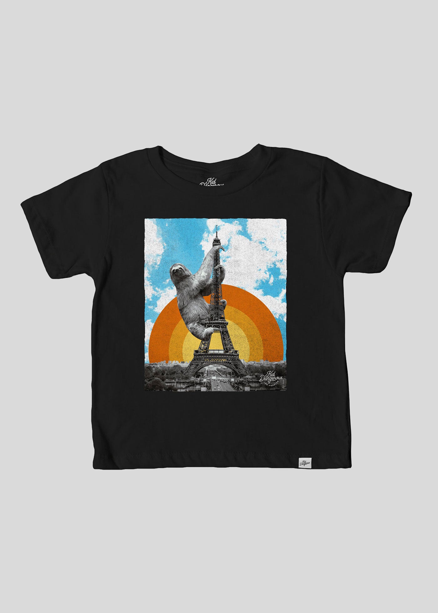 Eiffel Sloth Kid's Black T-Shirt