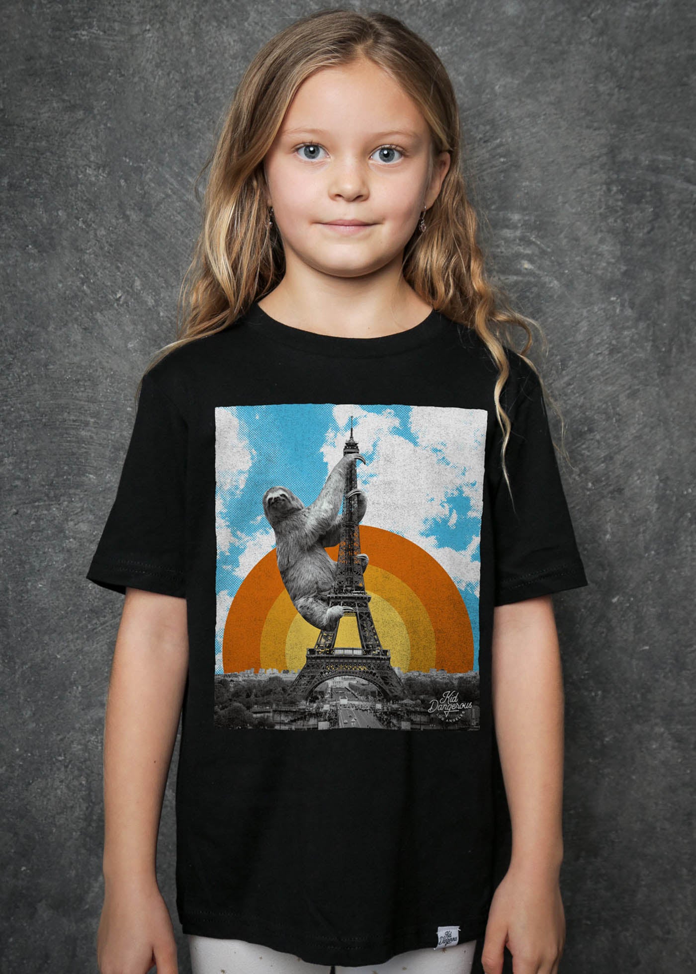 Eiffel Sloth Kid's Black T-Shirt