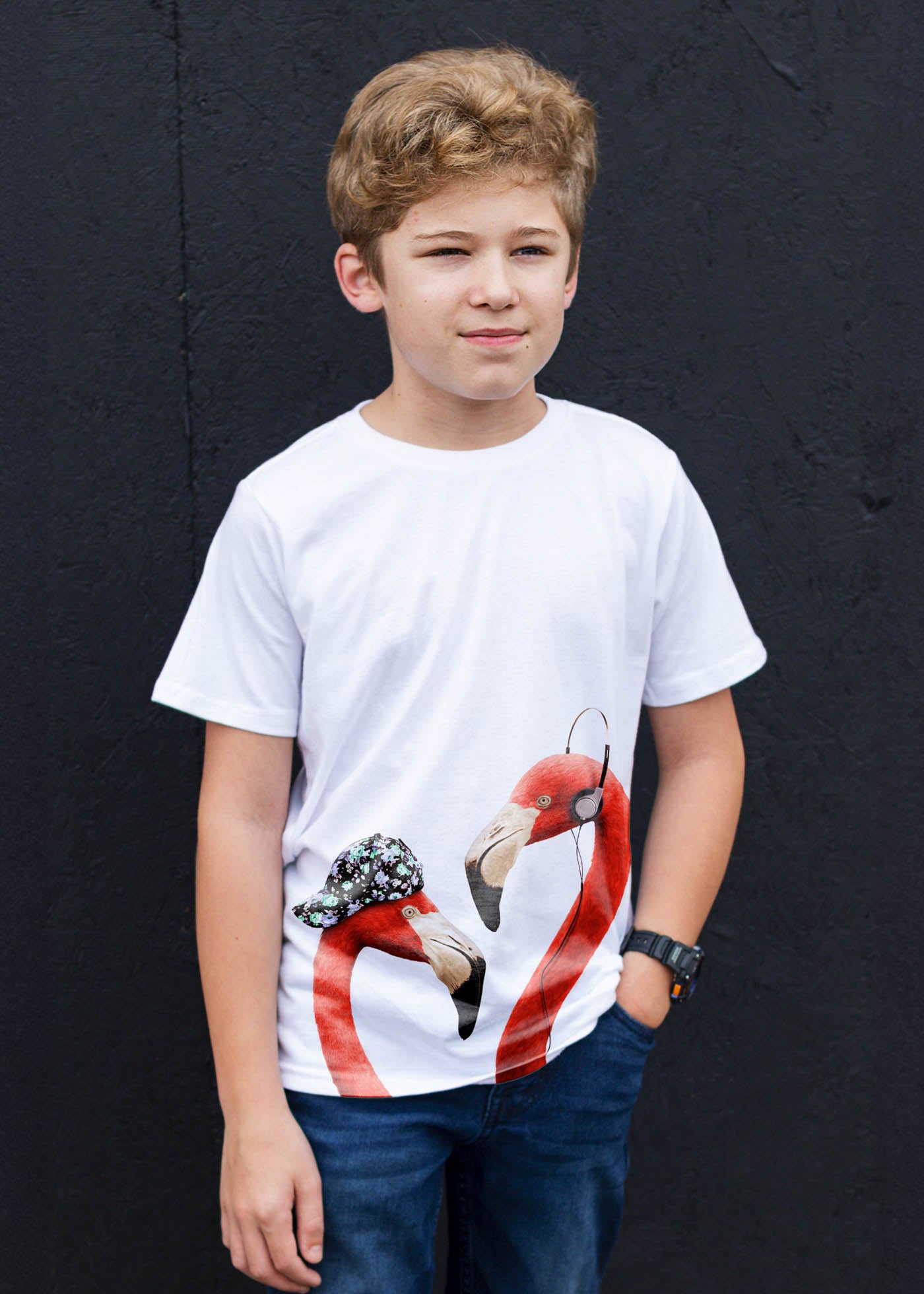 Flamingo Hipster Kid's White T-Shirt