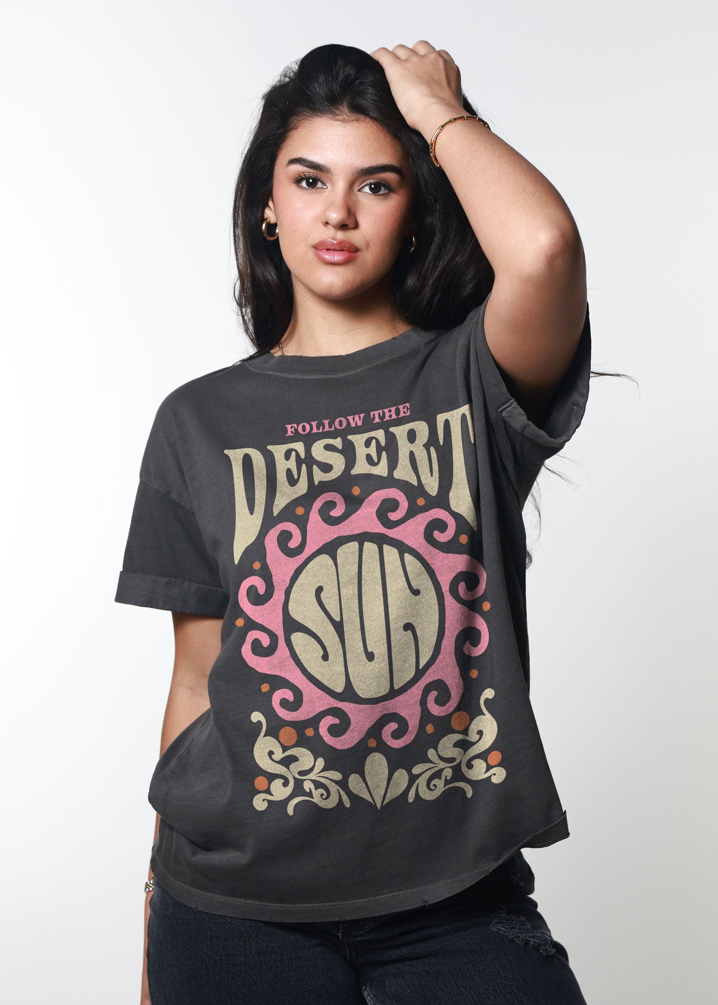 Follow the Desert Sun Vintage Black Boyfriend Tee