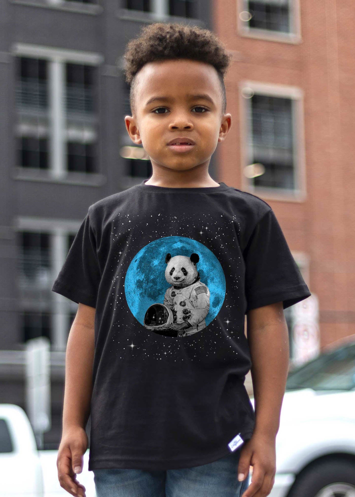 Fuzz Aldrin Moon Kid's Black T-Shirt