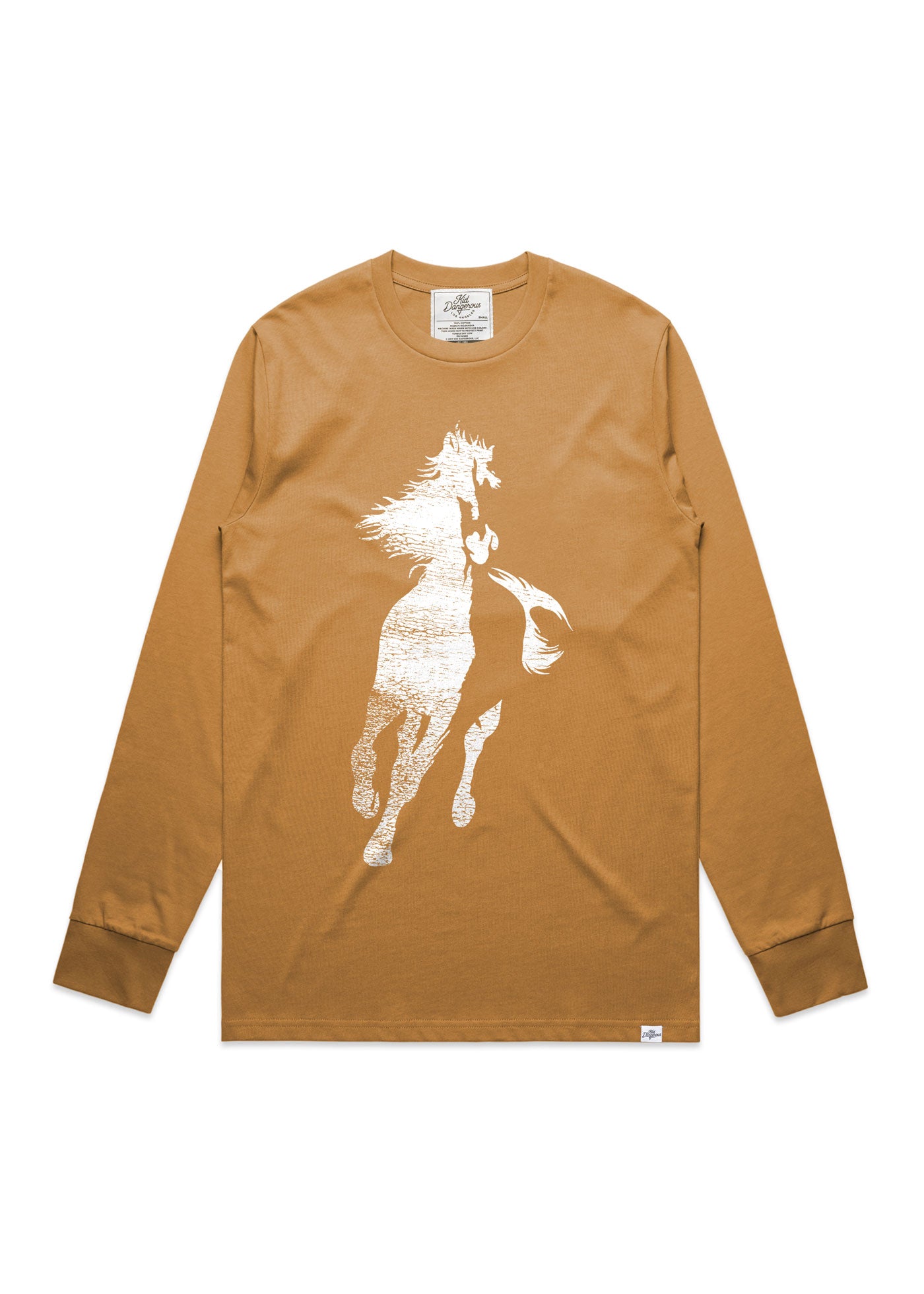 Horse Men's Camel Heavyweight Long Sleeve T-Shirt