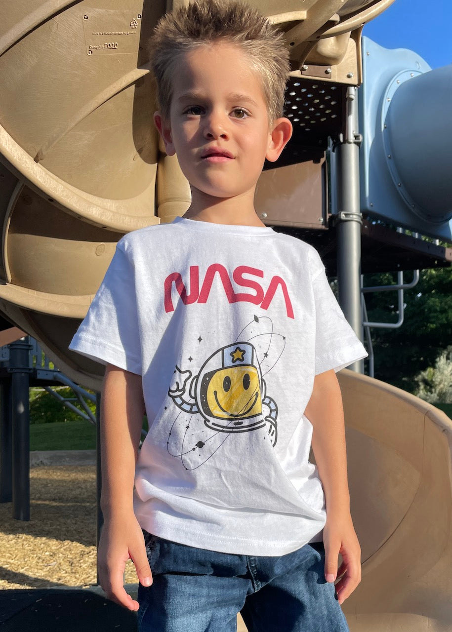 NASA Astro Smiley Kid's White T-Shirt