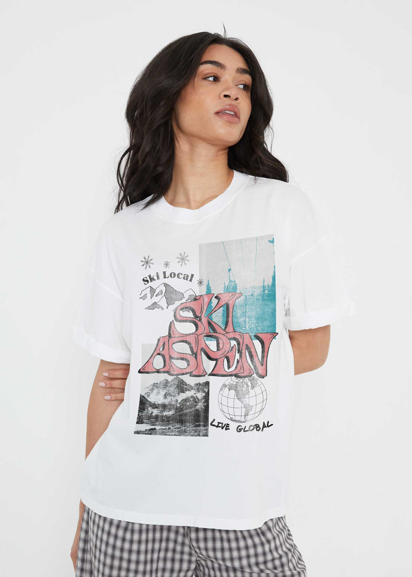 Ski Aspen White Boyfriend Tee