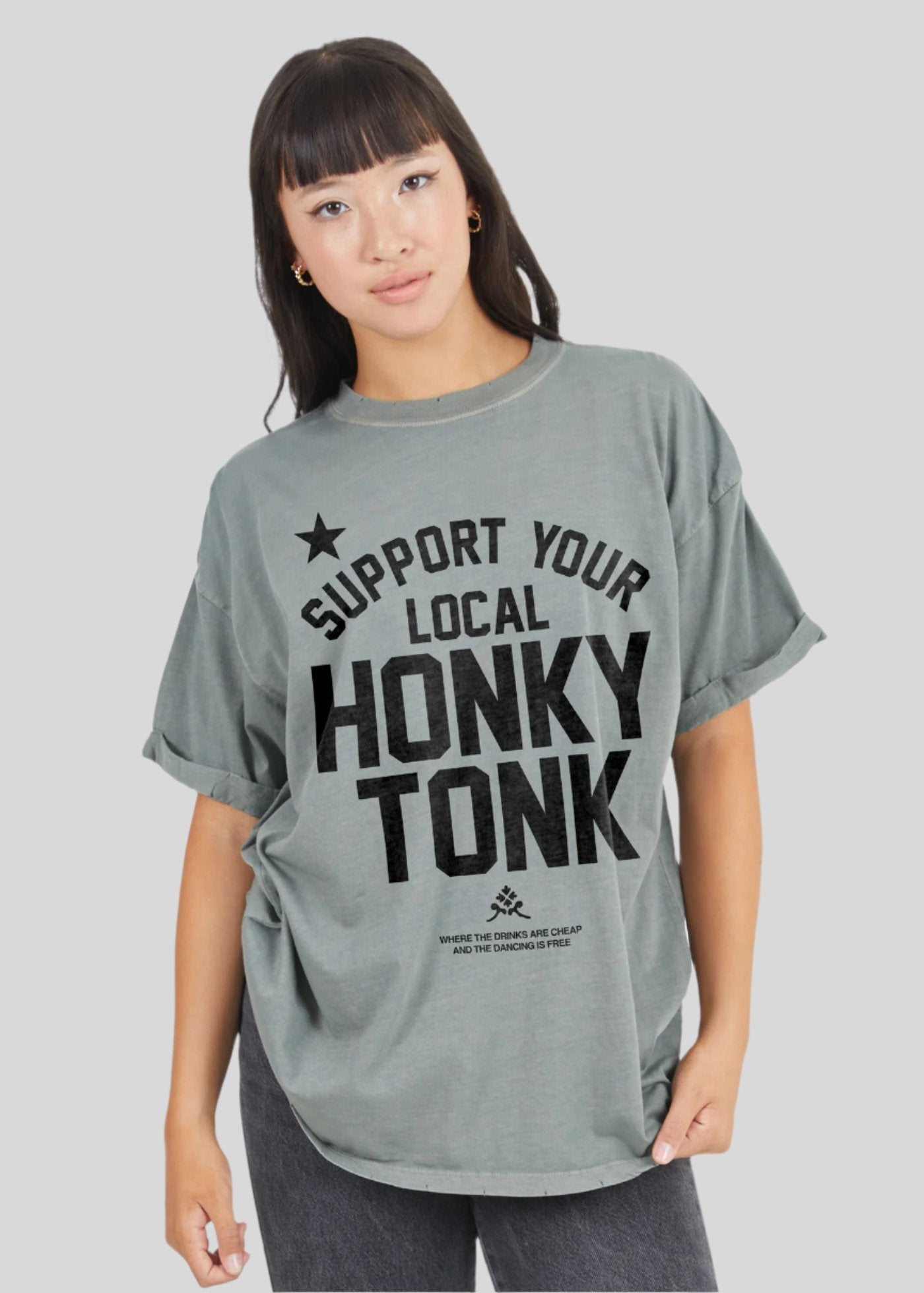 Honky Tonk Army Green Boyfriend Tee