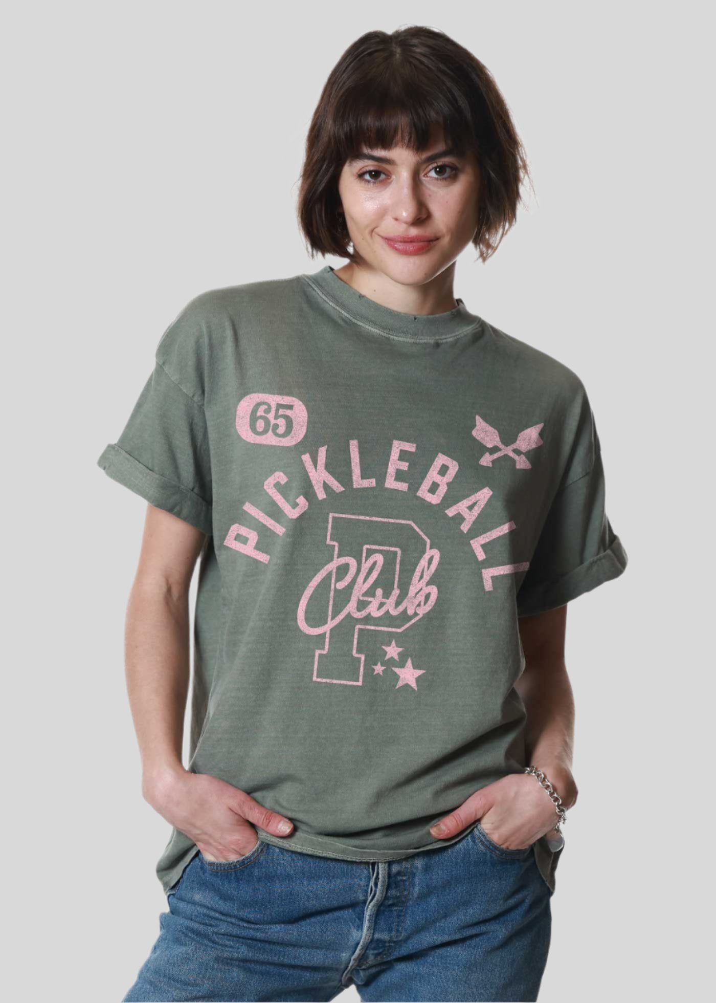 Pickleball Club Army Green Boyfriend Tee