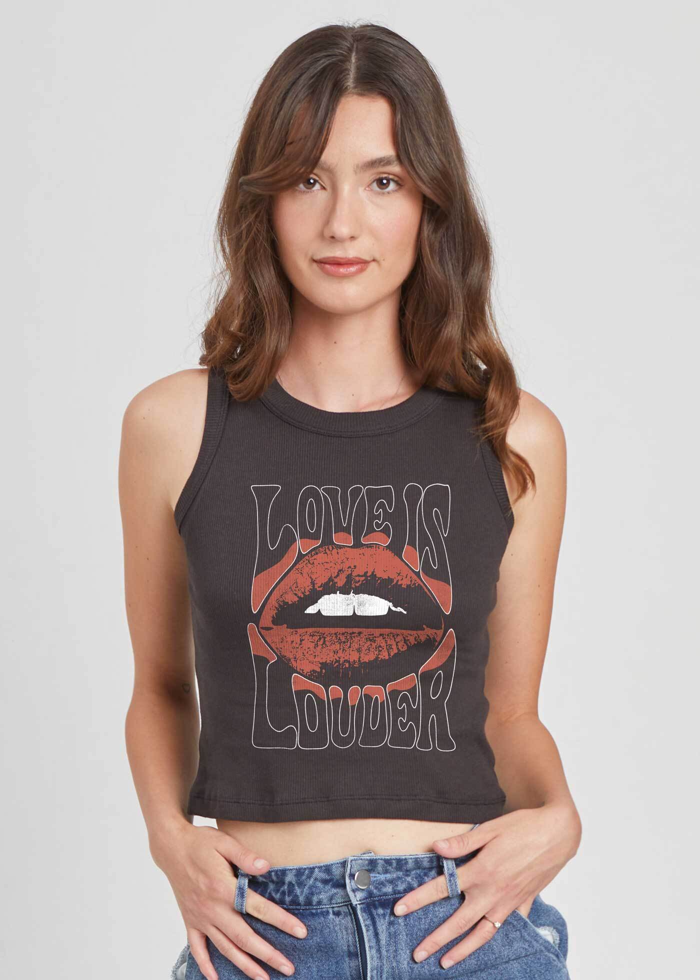 Love is Louder Ribbed Black Cropped Tank