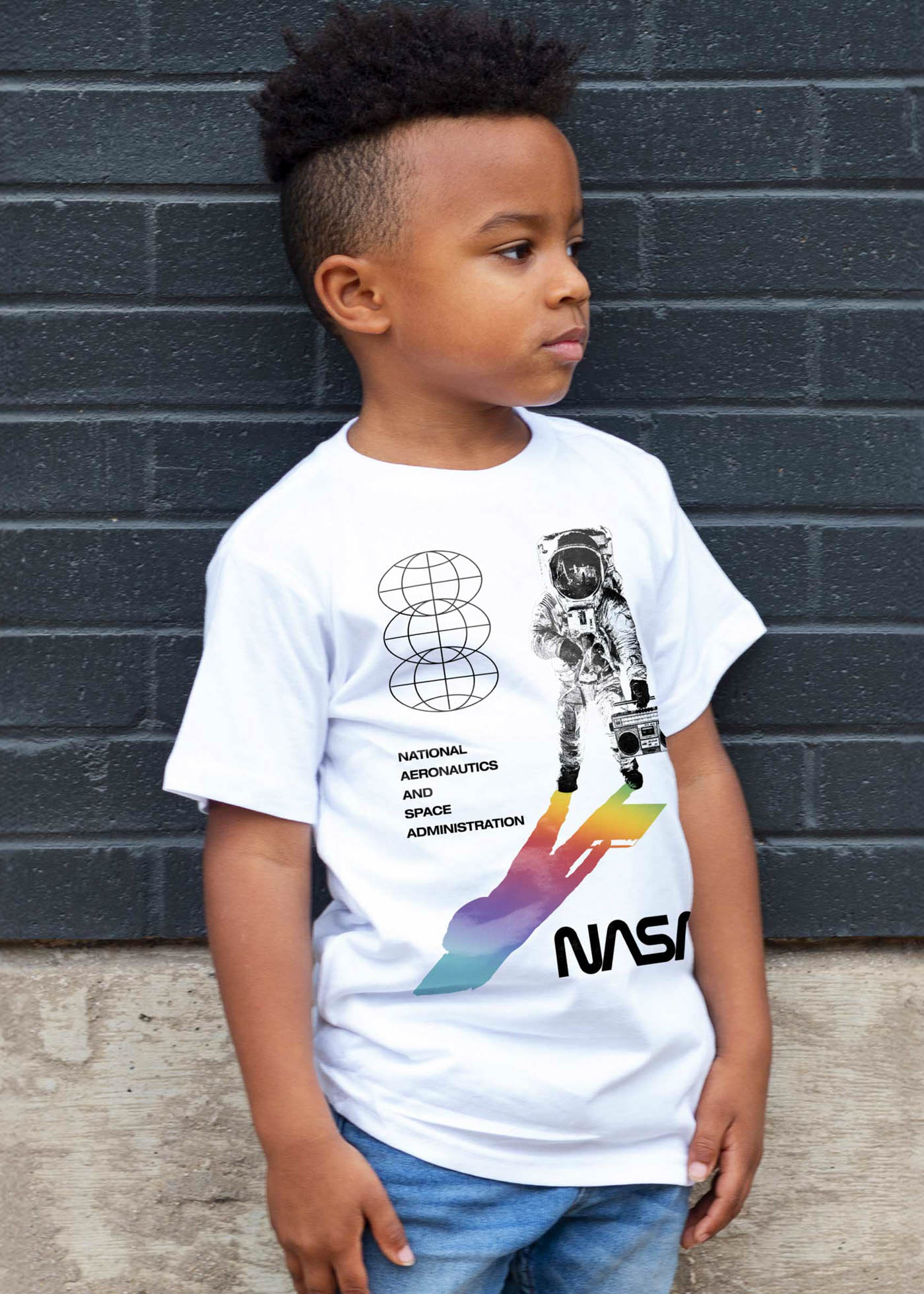 NASA Astro Shadow Kid's White T-Shirt