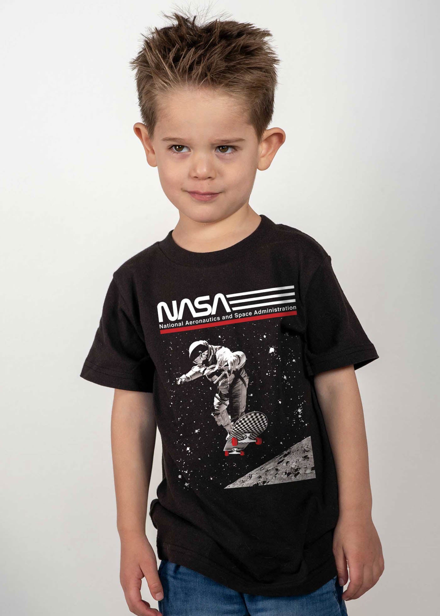 NASA Skateboarder Kid's Black T-Shirt