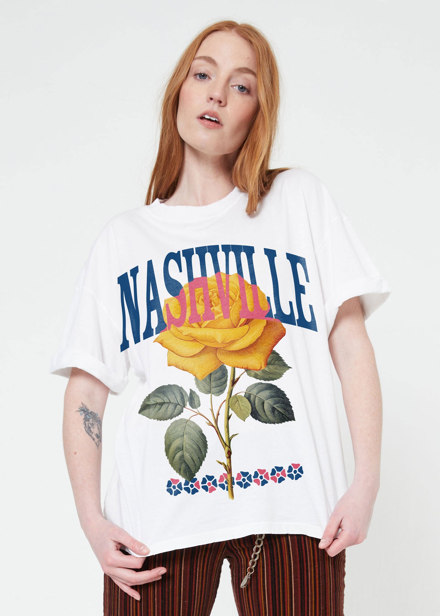 Nashville Rose Vintage White Boyfriend Tee