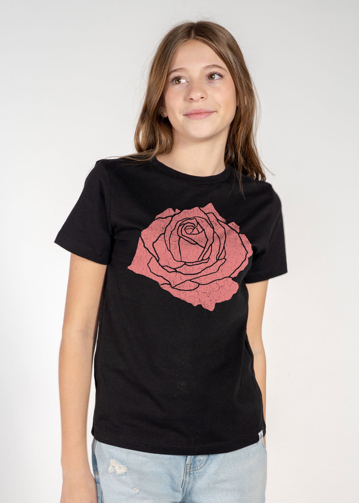 Rose Kid's Black T-Shirt