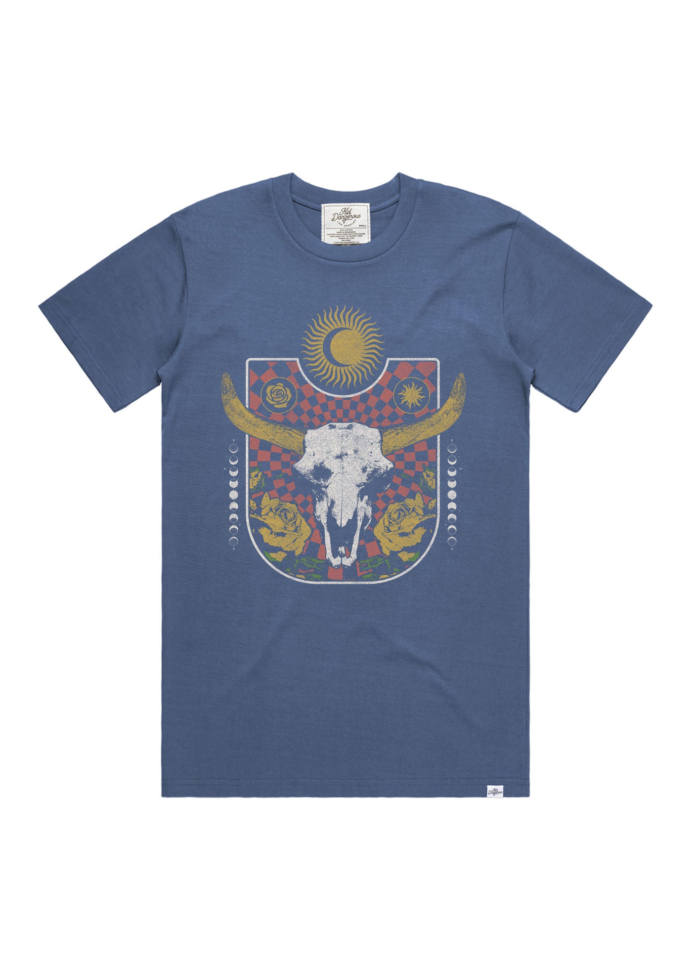 Skull & Roses Men's Slate Blue Heavyweight T-Shirt