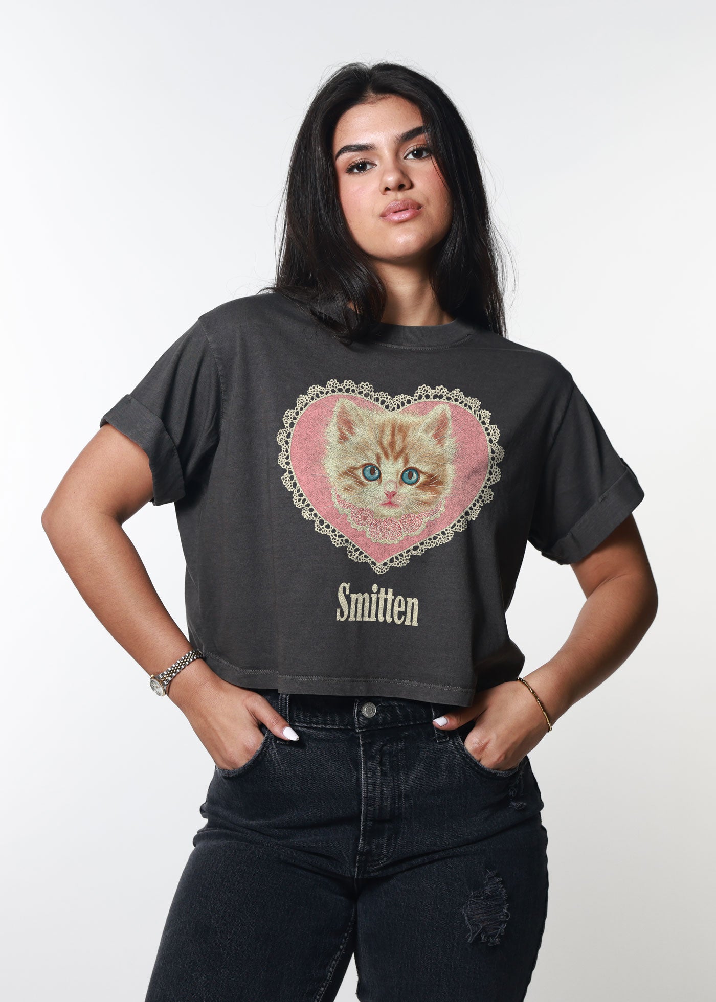 Smitten Vintage Black Cropped Boyfriend Tee