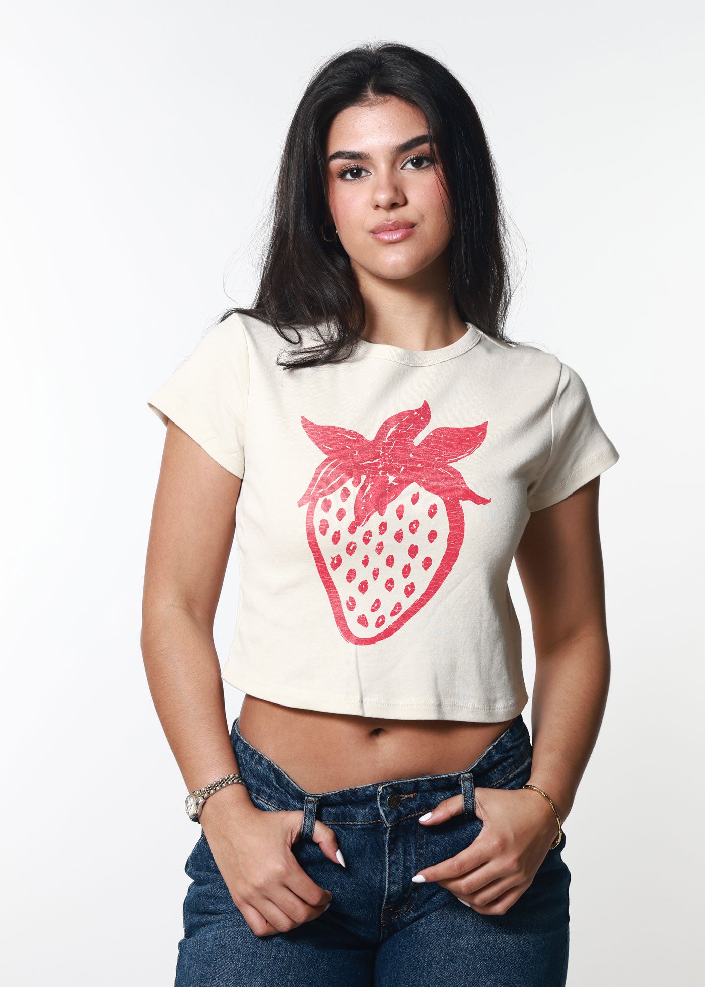 Strawberry Off White Baby Tee