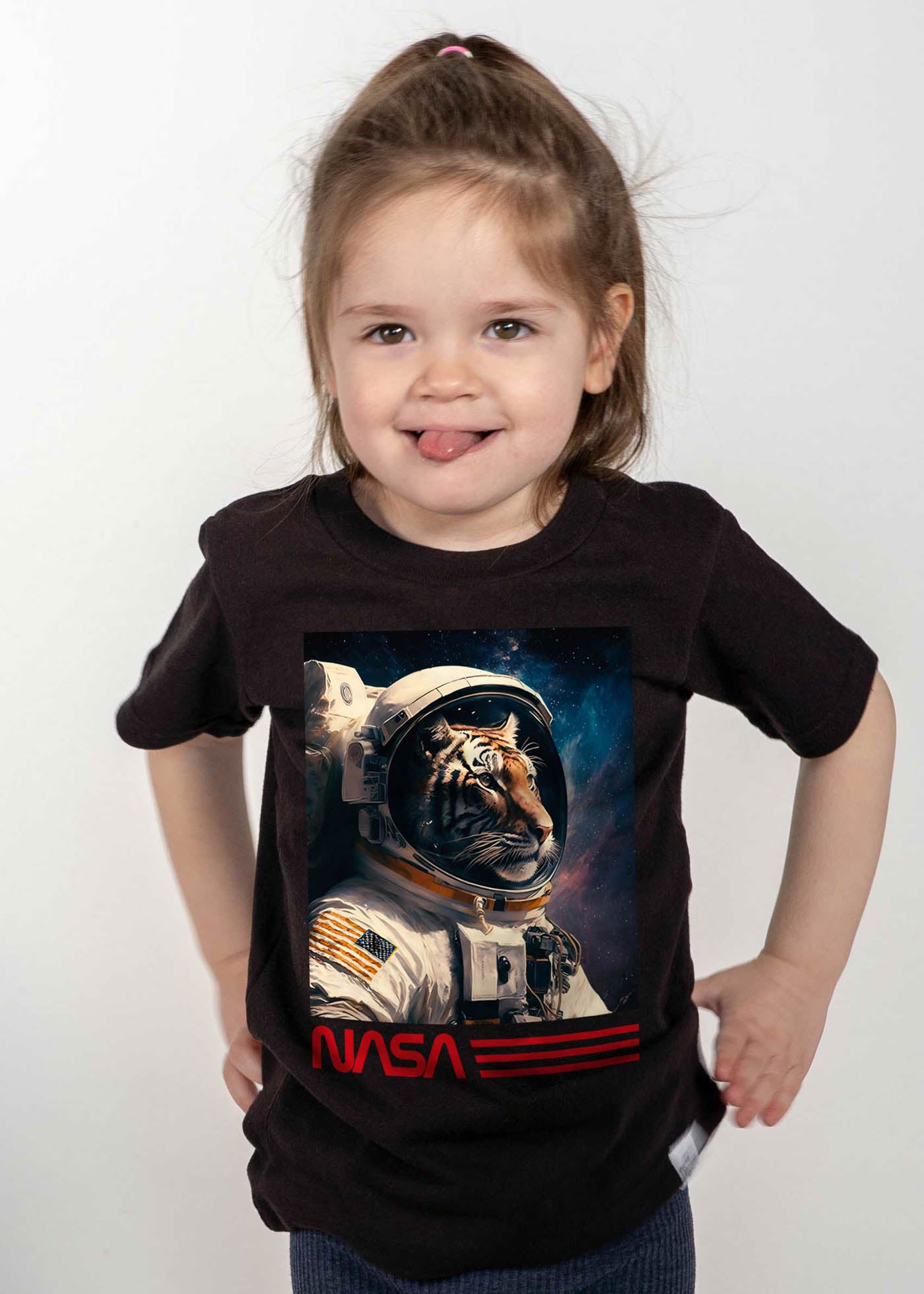 NASA Tiger Astro Kid's Black T-Shirt