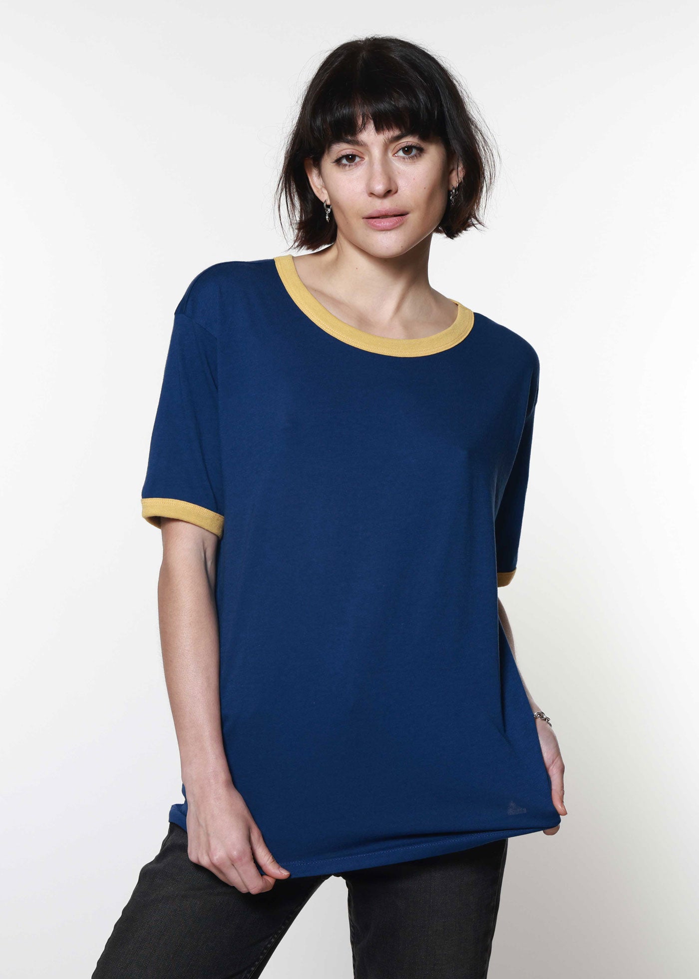 Cobalt & Mustard Slouchy Ringer Tee