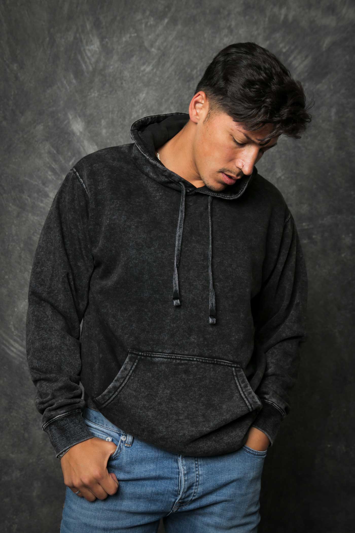 Men's Mineral Wash Black Pullover Hoodie