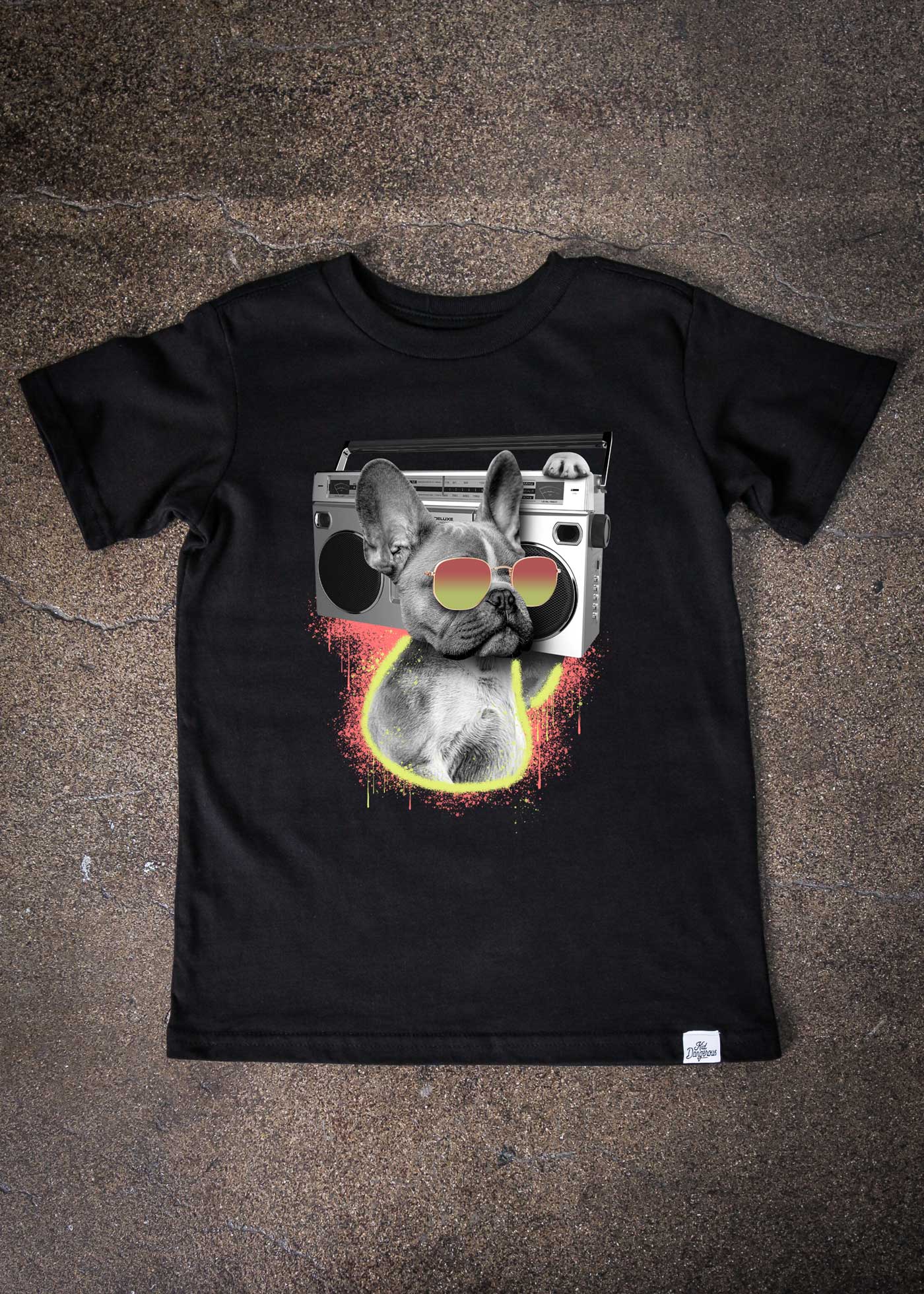 Bulldog Boombox Kid's Black T-Shirt