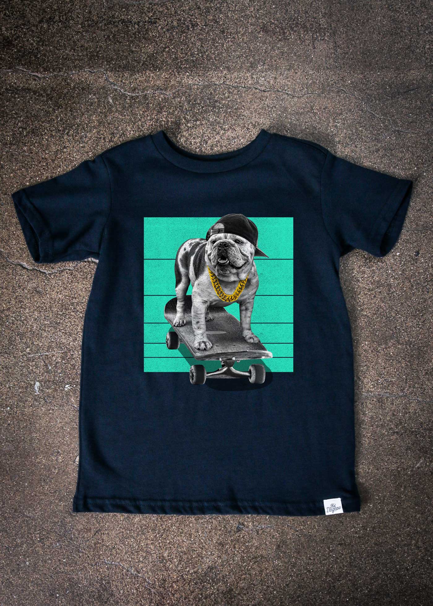 Bulldog Skater Kid's Navy T-Shirt