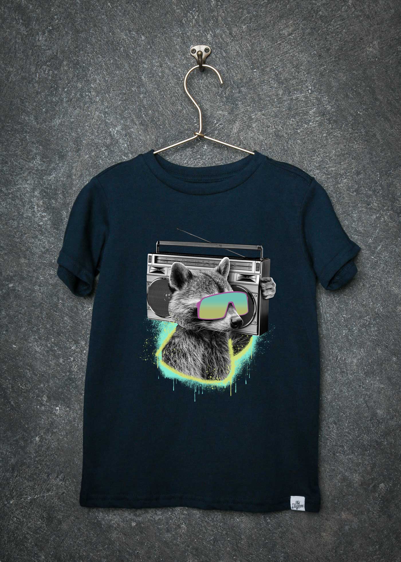 Raccoon Boombox Kid's Navy T-Shirt