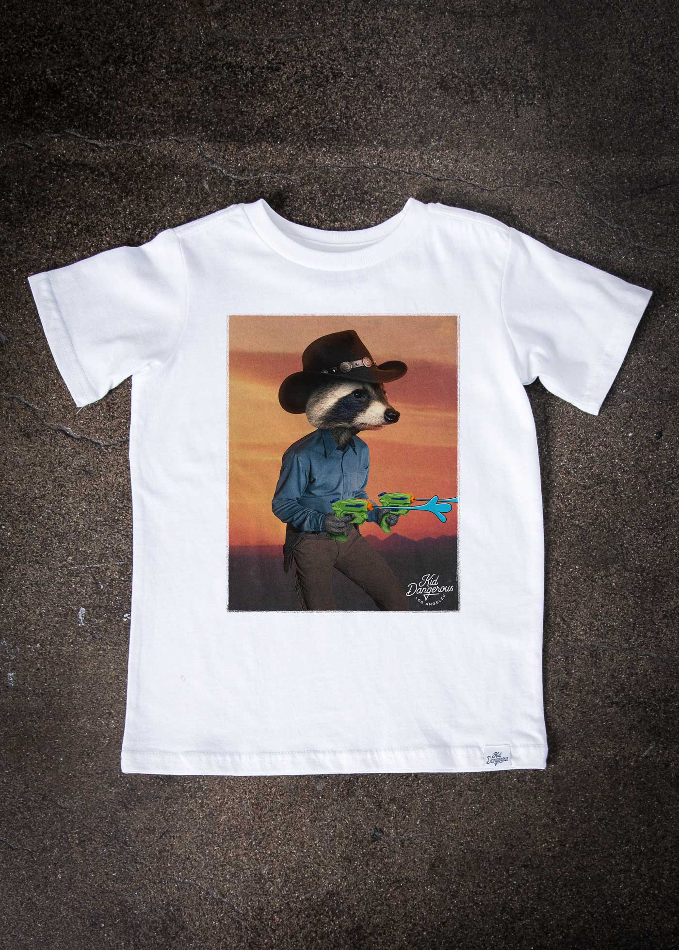 Raccoon Cowboy Kid's White T-Shirt