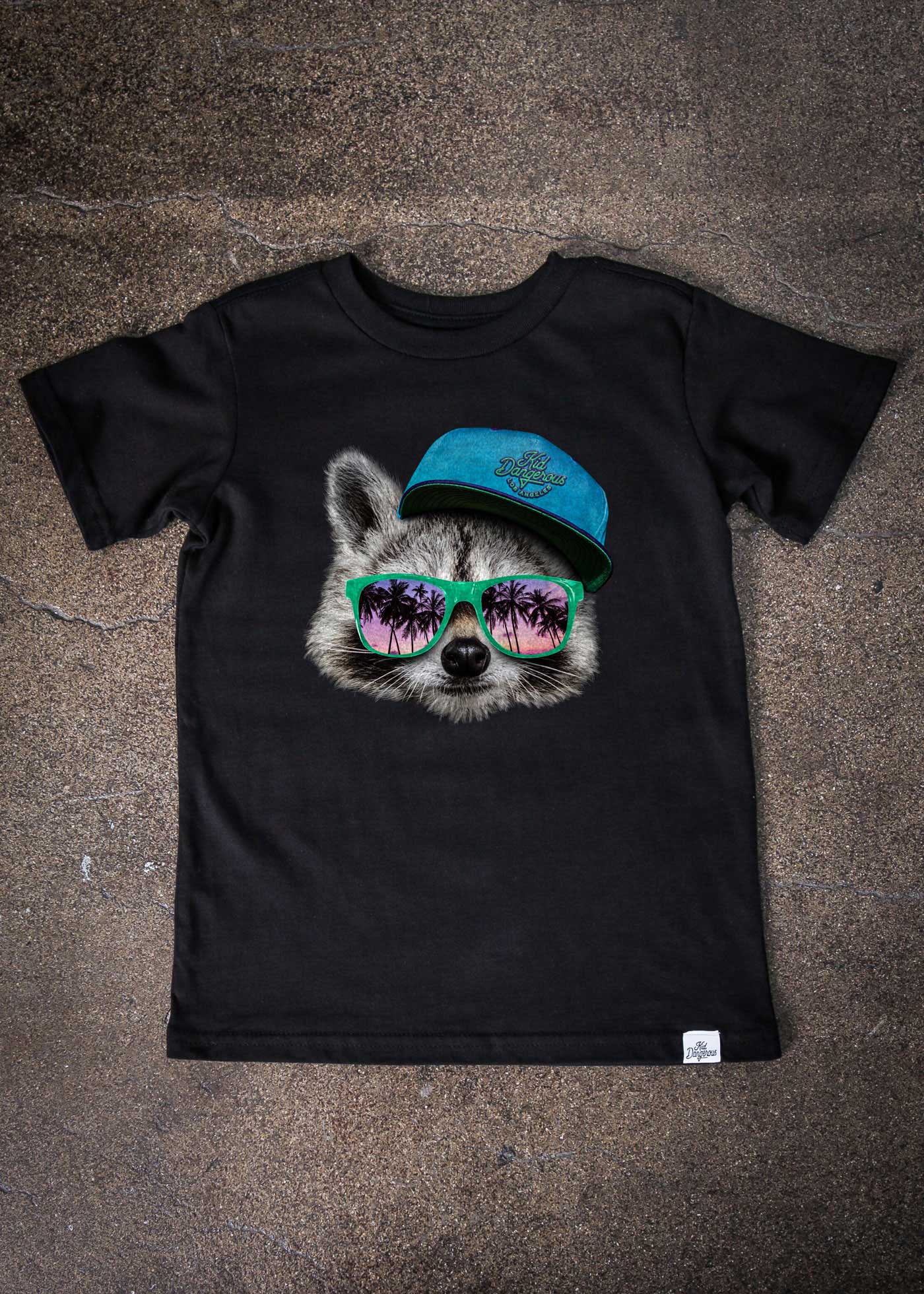 Raccoon Shades Kid's Black T-Shirt