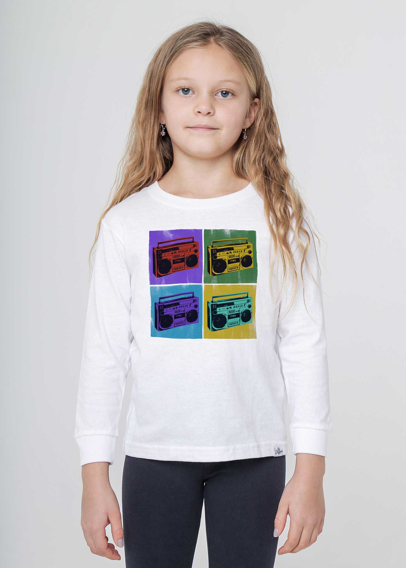 Retro Boomboxes Kid's White Long Sleeve