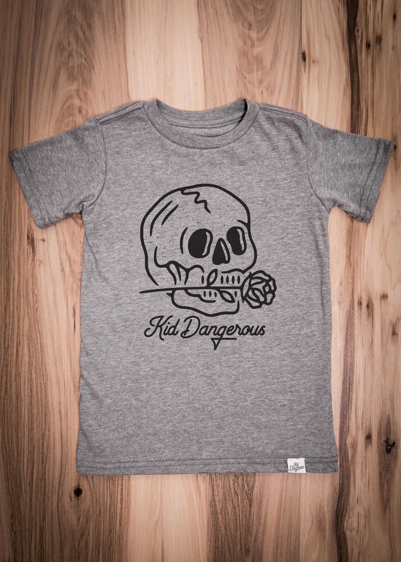 Rose Skull Kid's Heather Grey T-Shirt