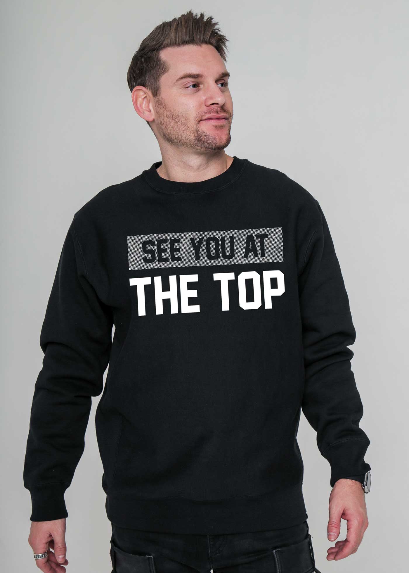 See You at the Top Halftone Men's Black Crewneck Sweatshirt