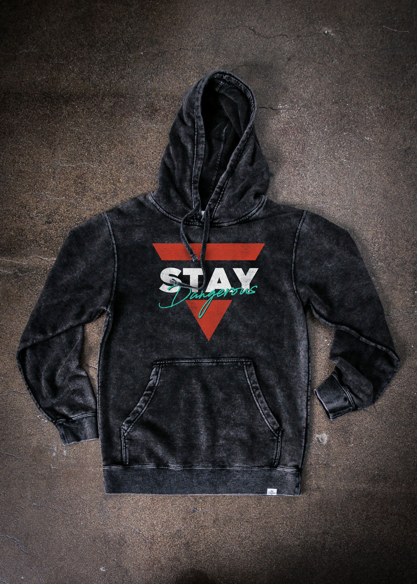 Stay Dangerous Triangle Mineral Wash Black Pullover Hoodie