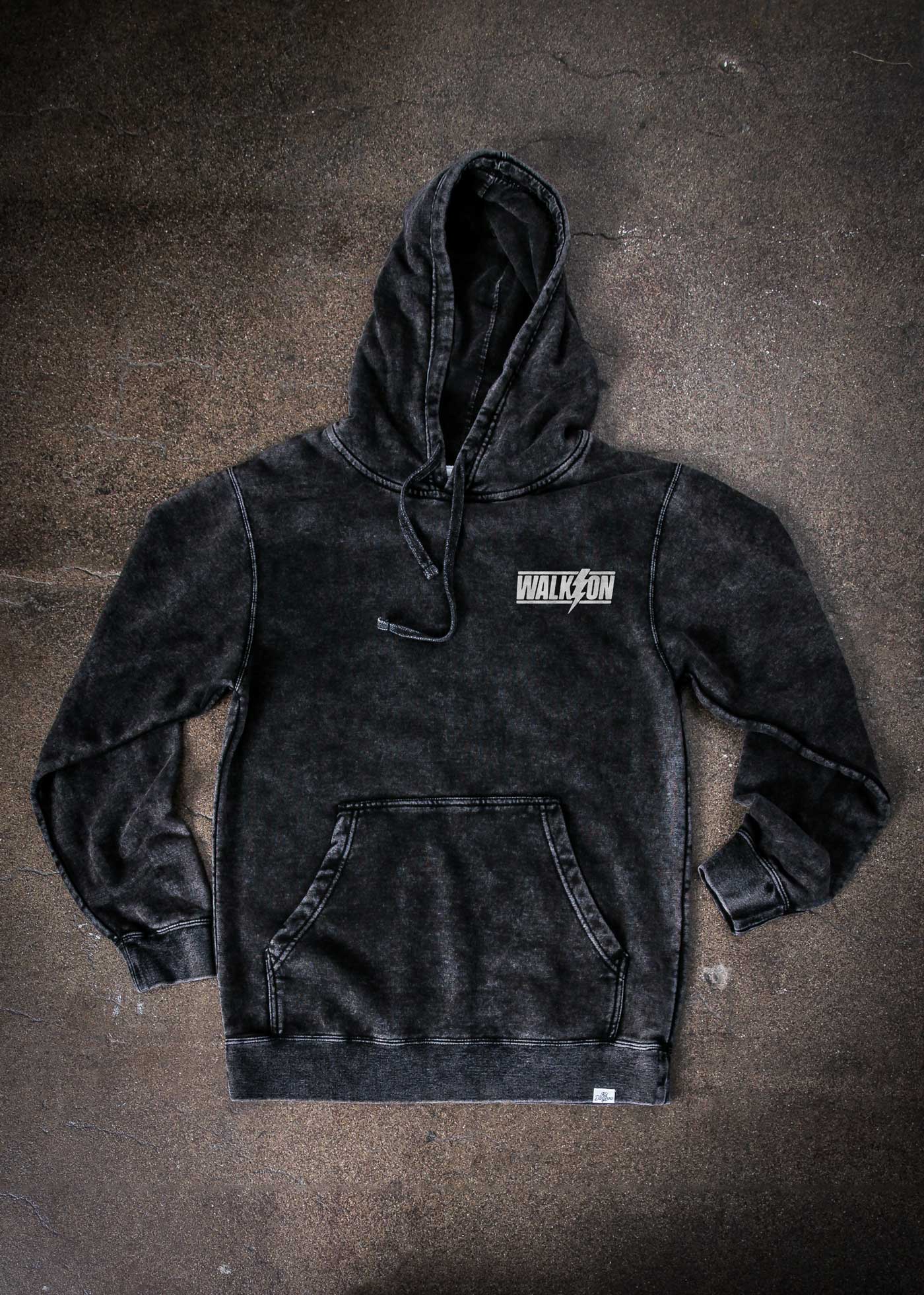 Walk On Lightning Pocket Mineral Wash Black Pullover Hoodie