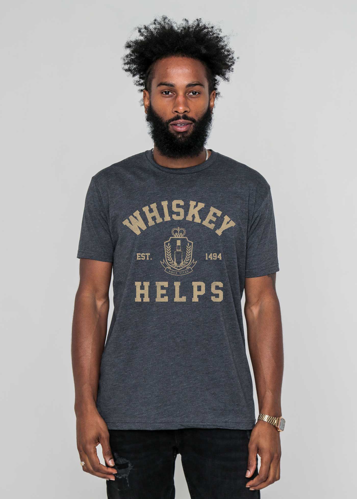 Whiskey Helps 94 Men's Charcoal Classic T-Shirt